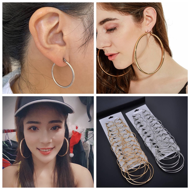 Set 12 Đôi Khuyên Tai Tròn Mạ Vàng Thời Trang