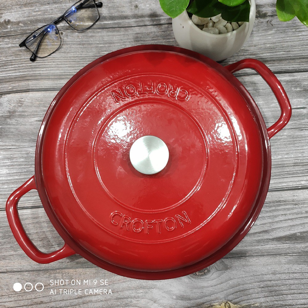 Nồi Chảo Gang Phủ Gốm Tráng Men Cao Cấp CROFTON Aldi Đức Size 30cm 5Quart 4.4 Lít Dutch Oven Dùng Được Bếp Từ