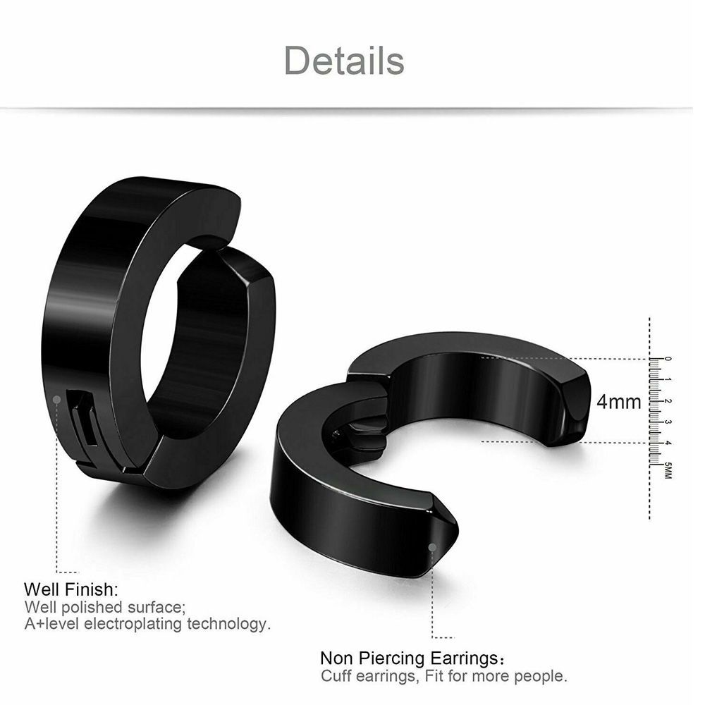 Bông tai tròn bằng thép không gỉ không xỏ màu đen phong cách hip hop cá tính cho nam và nữ