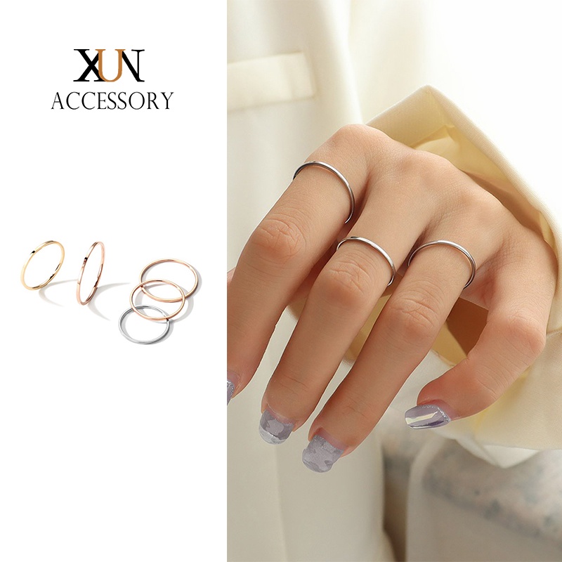 Nhẫn Thép Titan Mạ Vàng 18k Thiết Kế Đơn Giản Phong Cách Hàn Quốc