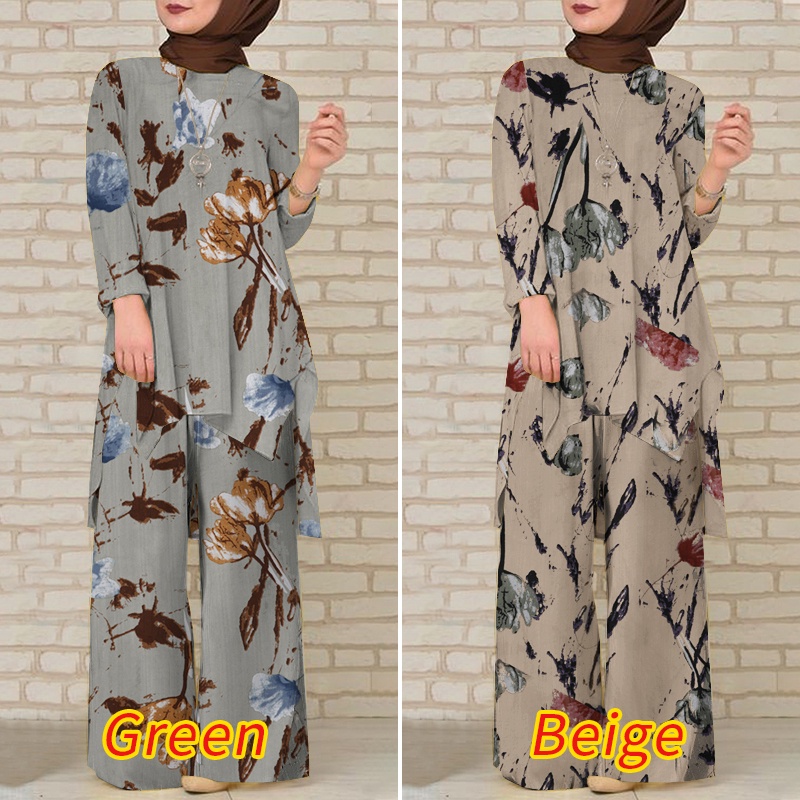 Zanzea Bộ Đồ Nữ Tay Dài Họa Tiết Caro Thời Trang Phong Cách Hồi Giáo