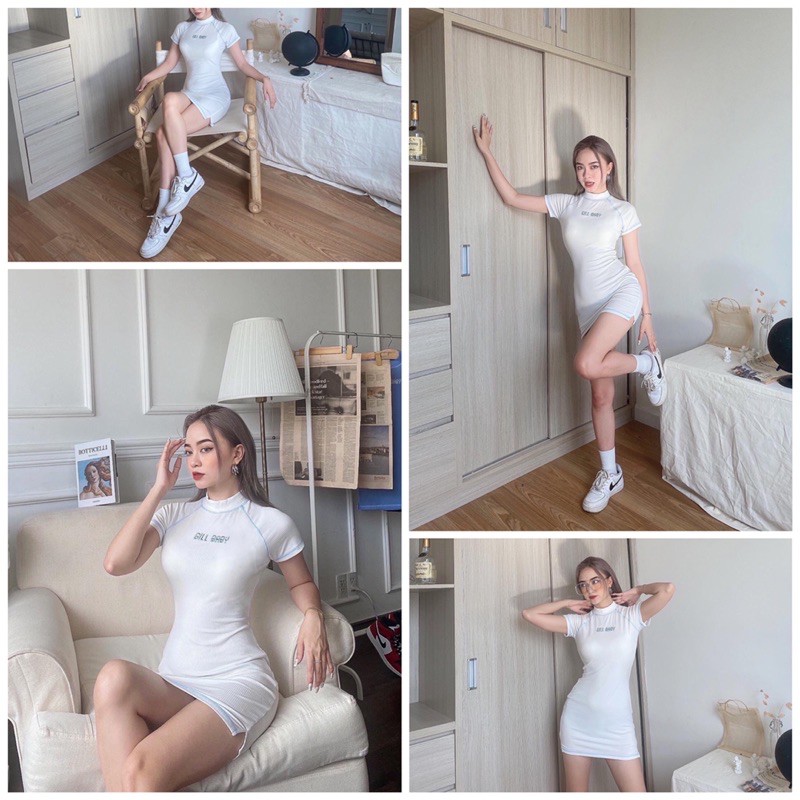 [Mã SKAMA06 giảm 8% tối đa 50K đơn 250K] Đầm Body Basic Tay Ngắn Chất Thun Gân Logo Thêu Năng Động (ATYPICAL DRESS) | BigBuy360 - bigbuy360.vn