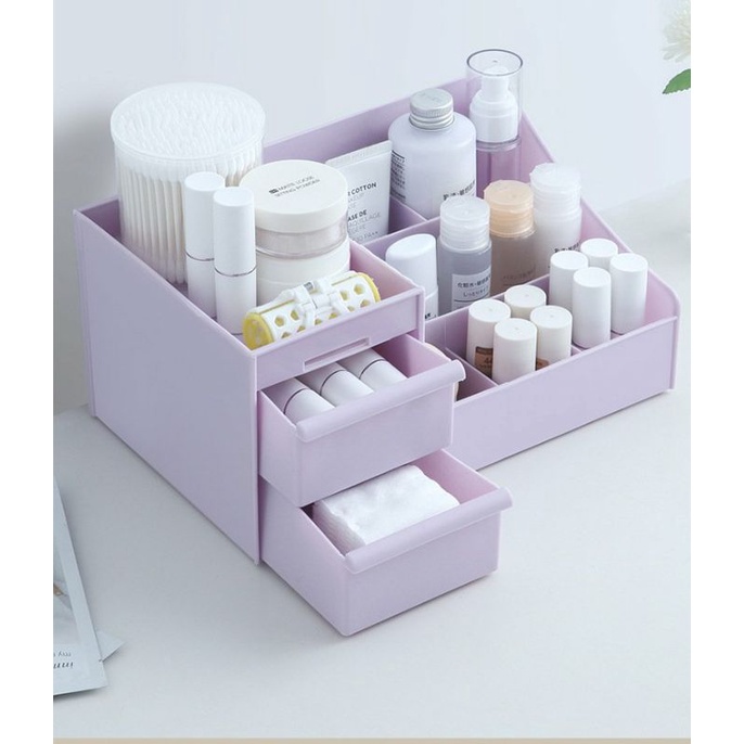 Kệ nhựa đựng mỹ phẩm 3 tầng 2 ngăn kéo