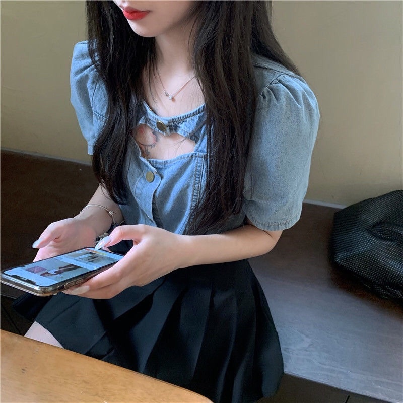 Áo Croptop jean nữ phong cách hàn quốc mẫu mới mã QD070