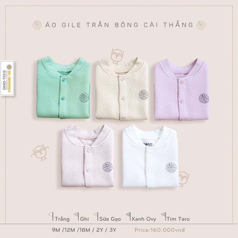 Gile chần bông cài thẳng siêu xinh mềm, màu sắc tươi tắn cho bé