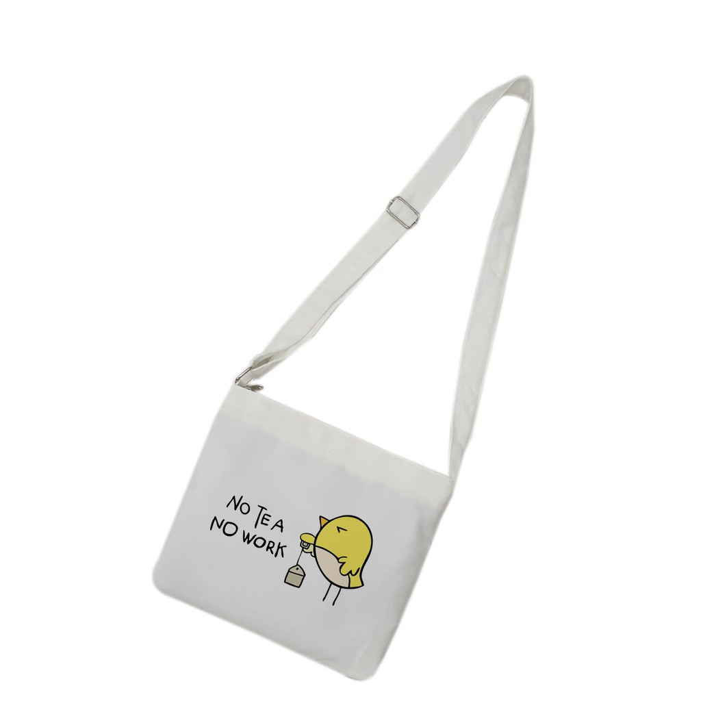 Túi tote mini đeo chéo vải canvas mềm, dày TROY in hình chú chim nhỏ xinh xinh No tea No Work