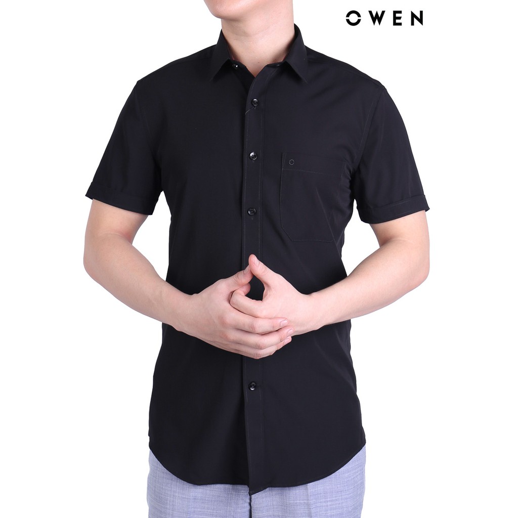Áo sơ mi ngắn tay nam Owen Bamboo Regular có túi màu đen - AR90669NT1