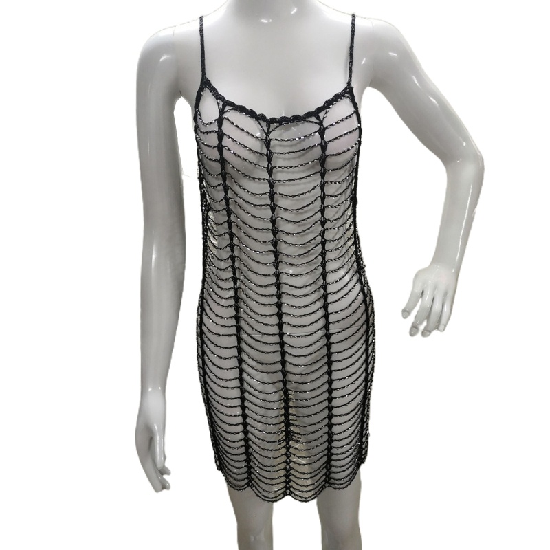 Brroa Đầm Dây Mảnh Mini Ôm Dáng Đi Biển Đính Đá Pha Lê Gợi Cảm Cho Nữ