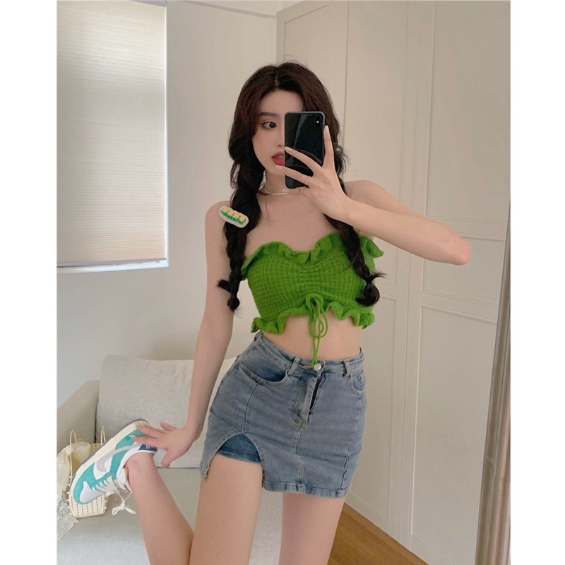 Cocory vn Áo croptop kiểu dây rút thời trang mùa hè trẻ trung gợi cảm