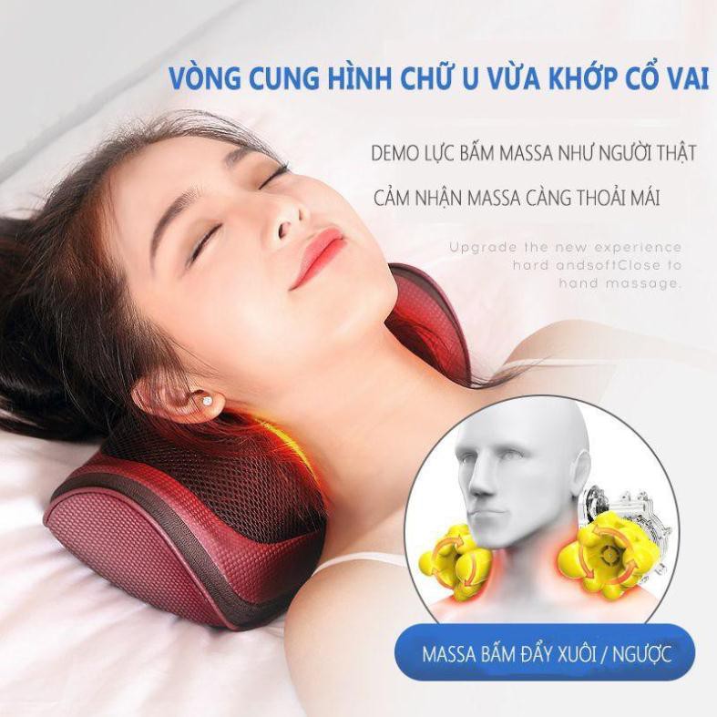 Gối Massage Hồng Ngoại 8 Bi Cao Cấp - Gối Massge Cổ Vai Gáy