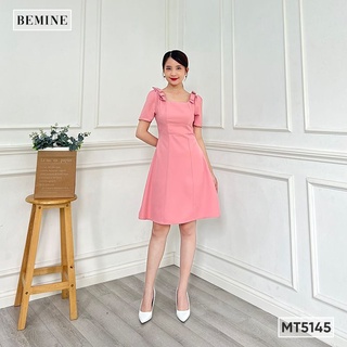 Đầm cổ vuông xếp nơ vai beminemt5145hong