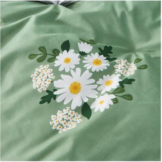 Bộ chăn ga gối cotton poly hoa xanh chần phao