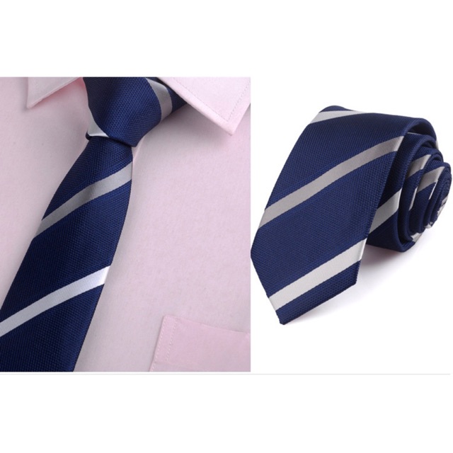 Cà vạt nam 6cm màu xanh đen kẻ sọc