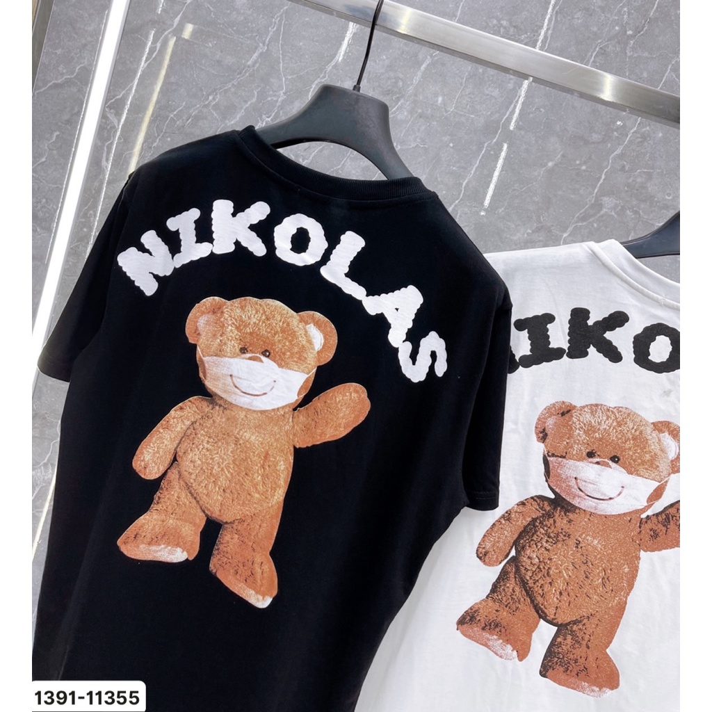 Áo Thun In Chữ NICOLAS Kèm Hình Cổ Tròn,Chất Thun Cotton Dày Dặn Form Rông Unisex Thoáng mát Thấm Hút Mồ Hôi