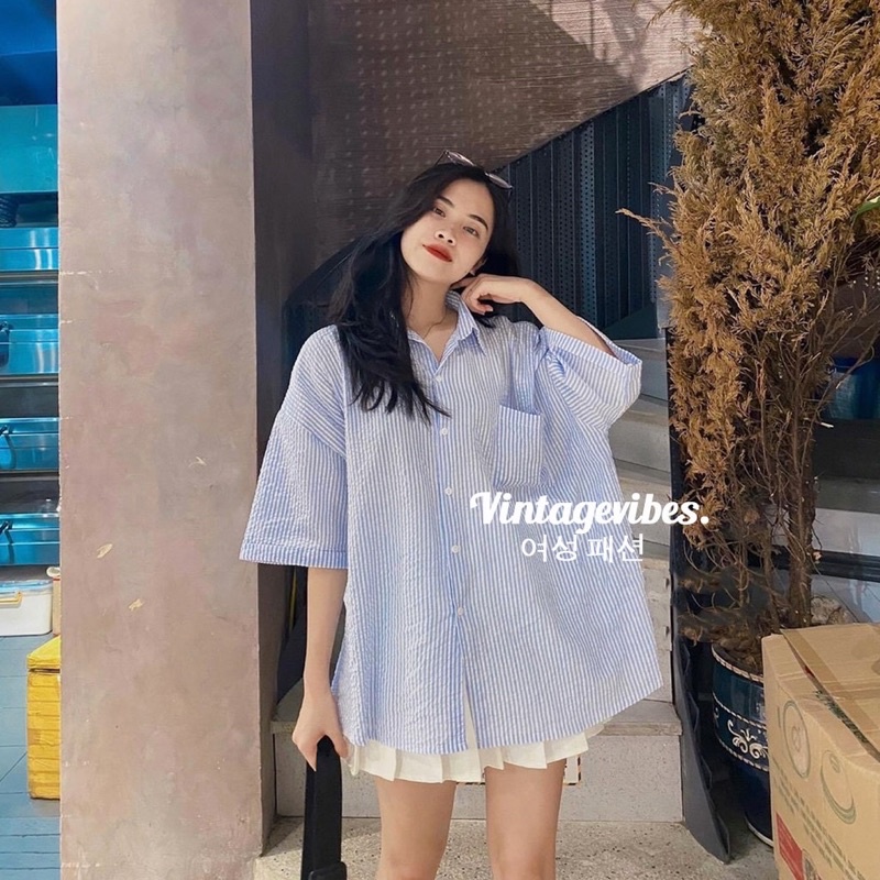 Sơ Mi Tay Lỡ Kẻ Sọc 1 Túi💋