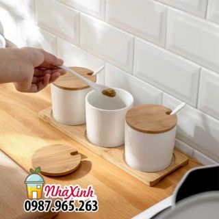 Bộ hũ gia vị bằng sứ / Set 3 hộp đựng gia vị