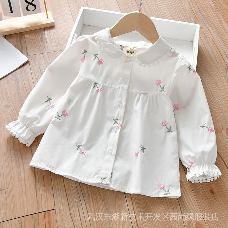 Áo Sơ Mi Trắng Dài Tay Phong Cách Phương Tây Mẫu Mới Thời Trang Xuân Thu Cho Bé Gái