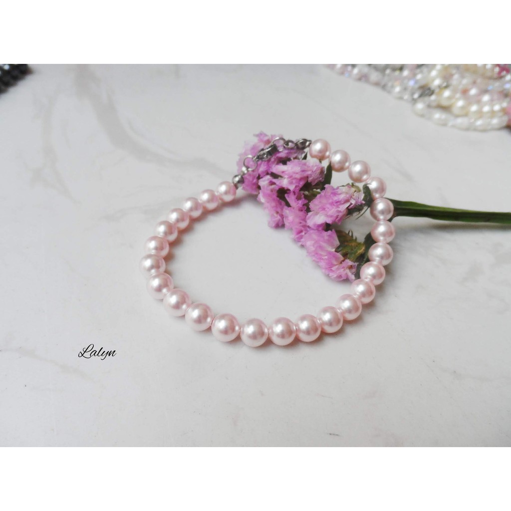 Vòng tay Lắc tay handmade ngọc trai pha lê Swarovski Áo cao cấp chính hãng B014 màu Rosaline - Hồng