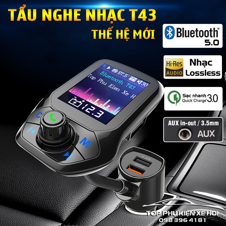 Tẩu nghe nhạc bluetooth T43 màn hình màu, AUX in/out, nhạc lossless