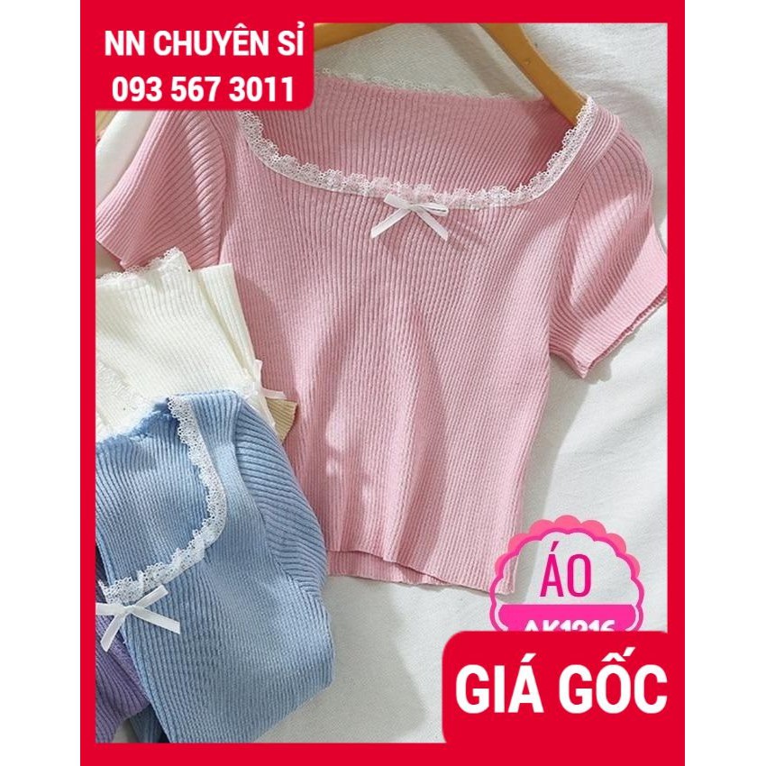 Áo thun gân nữ nhiều màu siêu xinh 🛑 Áo thun gân ôm boby cổ tròn tay ngắn phối nơ xinh xắn AK1316