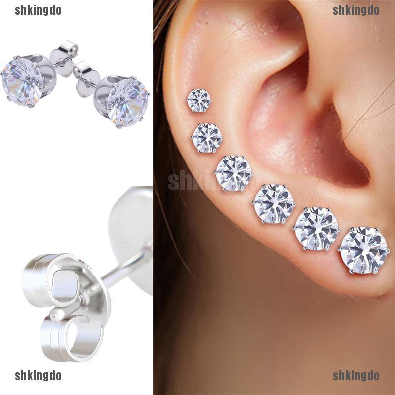 Bộ 6 đôi bông tai thép không gỉ kiểu đinh tán đính đá sang trọng cho nữ