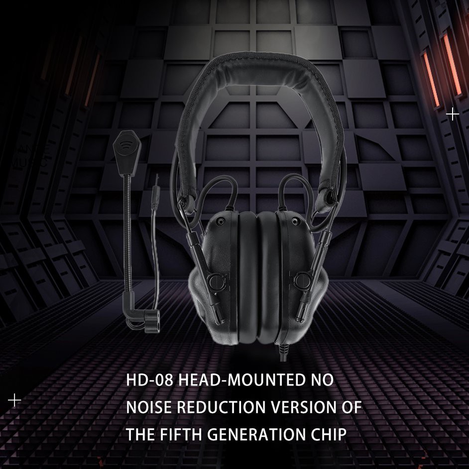【Flash.】HD-08 Head-mounted Non-noise Reduction Fifth Generation Chip Tactical Headset