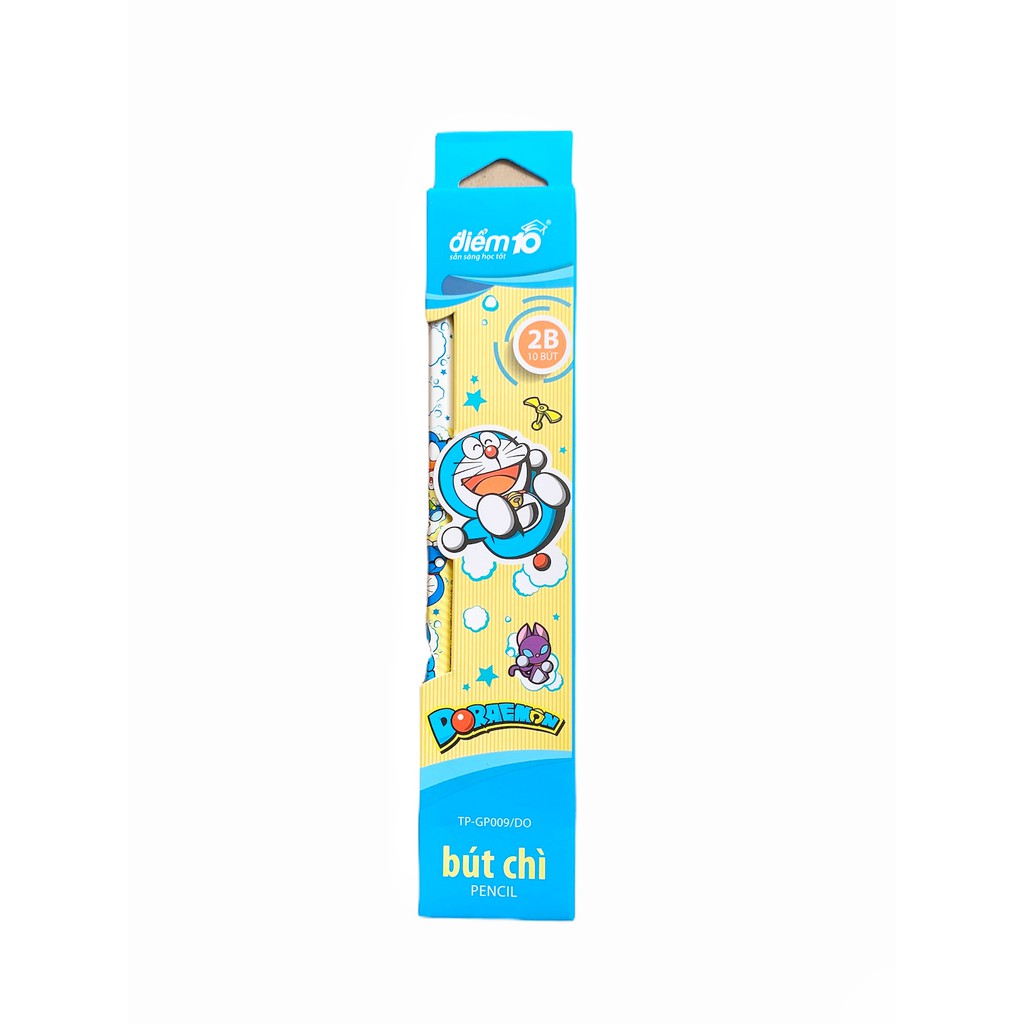 Bút Chì Gỗ Điểm 10 TP-GP009/DO - Hình ảnh nhân vật Doreamon - Min chì 2B có gôm (Hộp 10 cây)