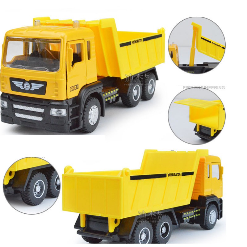 Xe ô tô tải mini đồ chơi trẻ em mô hình tỉ lệ 1:50 bằng hợp kim nhựa xe có đèn và âm thanh động cơ