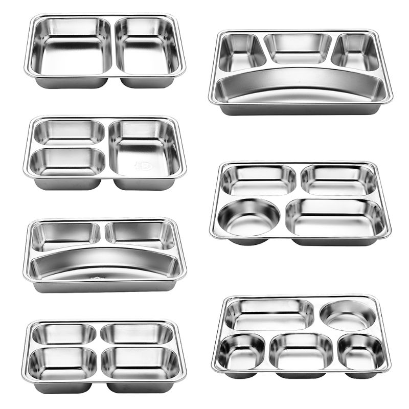 Khay đựng thức ăn chia ngăn 3/5/4 bằng thép không gỉ cho căng tin trường học