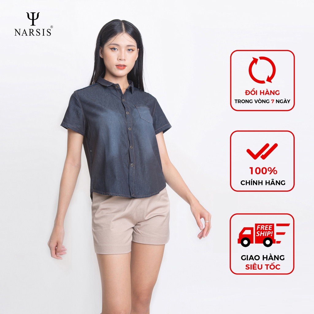 Áo bò nữ L7025A thương hiệu NARSIS màu xanh đen phối ren