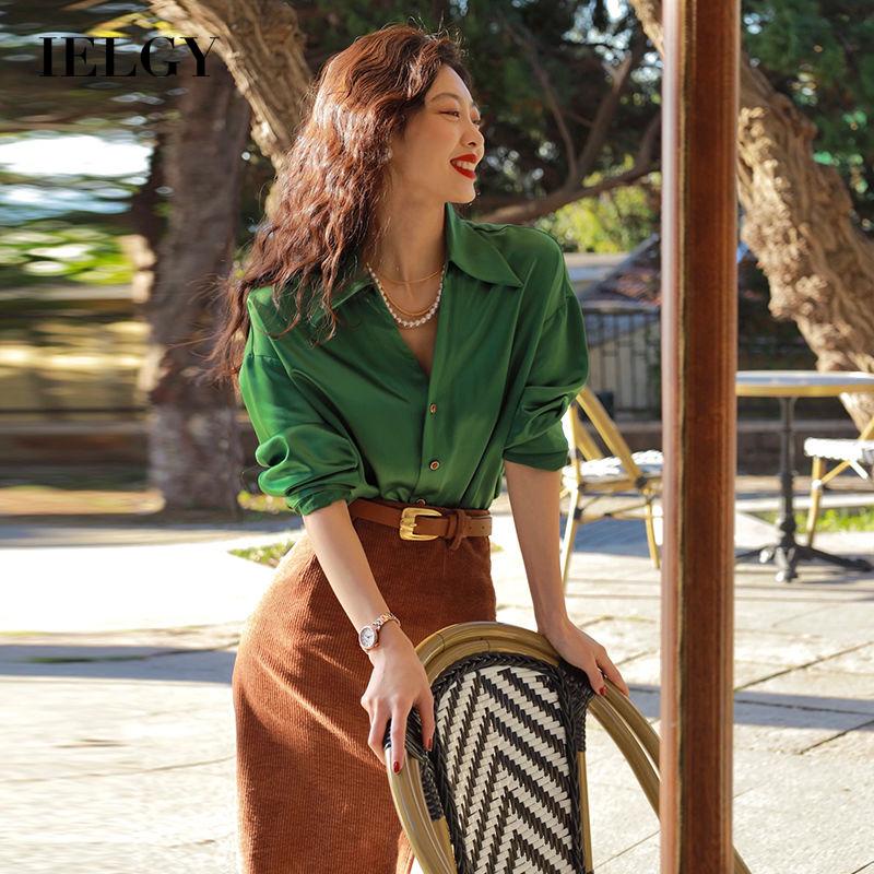 IELGY Bộ Áo Màu Xanh Lá Phối Chân Váy Kiểu Pháp Thời Trang Cao Cấp Cho Nữ