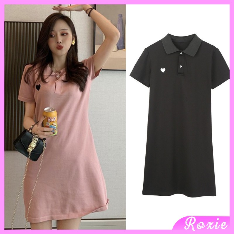 Đầm suông đẹp ulzzang cổ polo ngắn tay, Đầm ulzzang dáng ngắn Hàn Quốc - Roxie