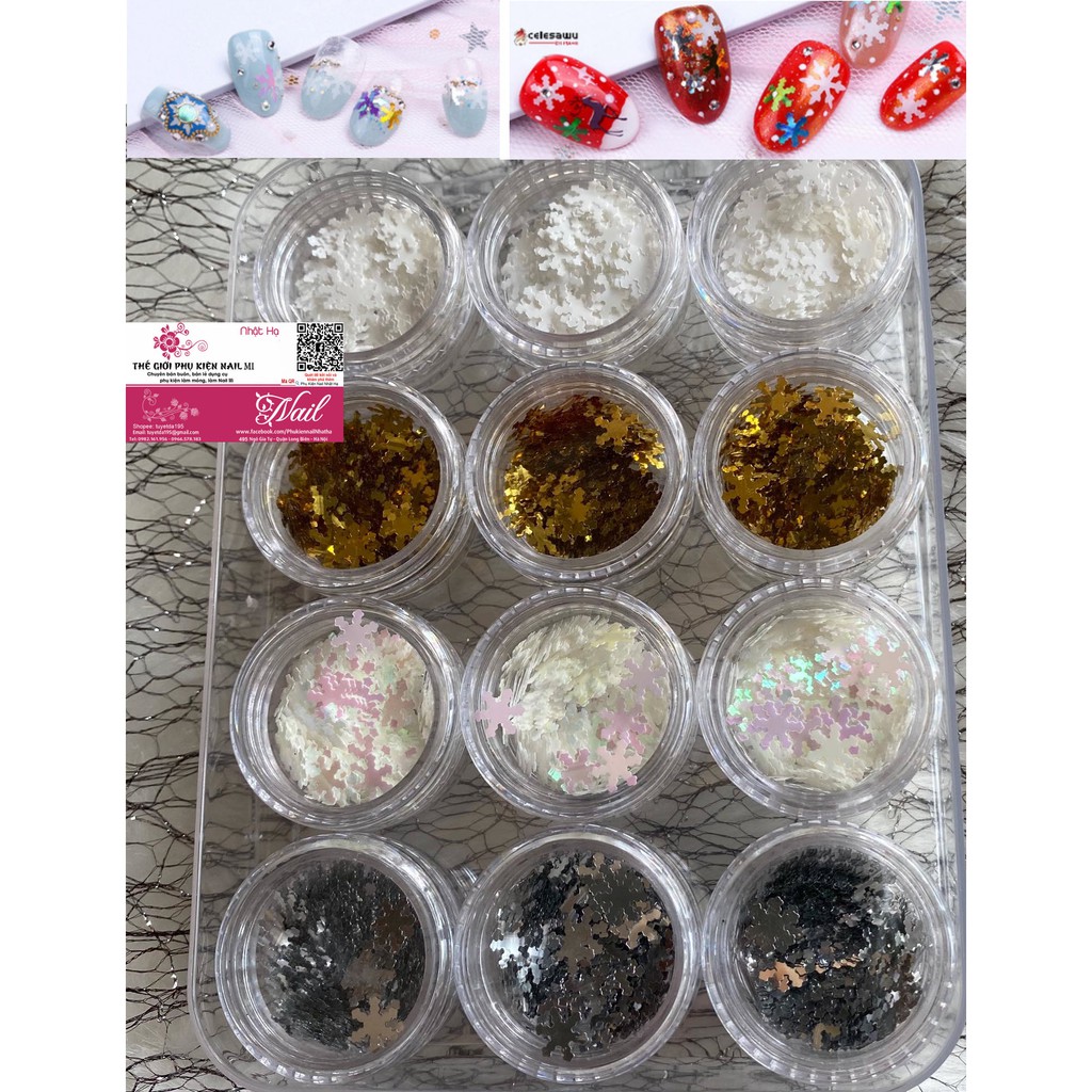 Bông Tuyết Trang Trí Móng Noel Nghệ Thuật Sequin 3D - 1 Hộp 4 Màu