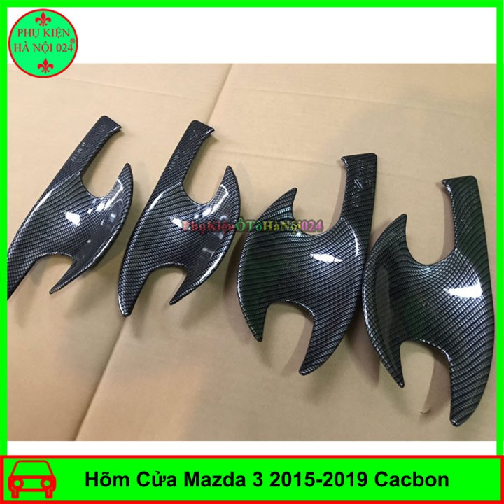 Bộ Ốp Tay Nắm, Hõm Cửa Mazda 3 2015-2019 Vân Cacbon
