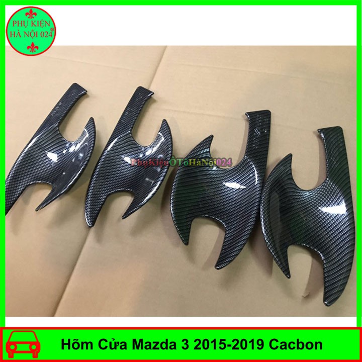 Bộ Ốp Tay Nắm, Hõm Cửa Mazda 3 2015-2019 Vân Cacbon