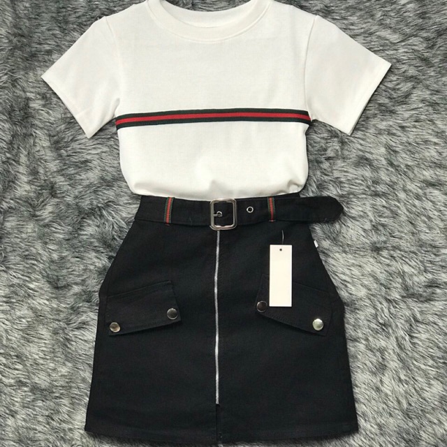 Set váy và áo crop unisex