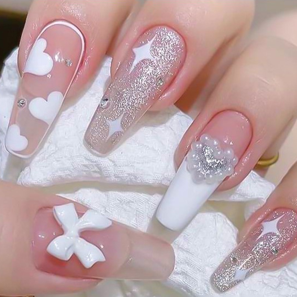 [Hàng mới về] Set 30 phụ kiện trang trí móng tay nghệ thuật kiểu nơ váy mặt cười 3d sáng bóng phong cách Nhật Bản