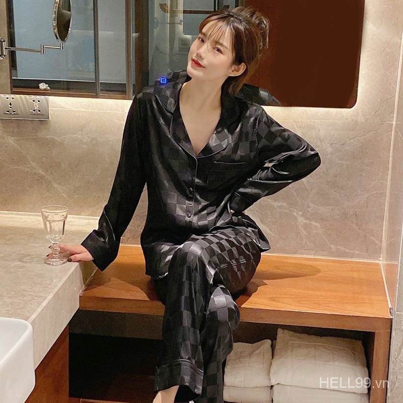 Korean Style Spring and Autumn New Model Korean Style Women's Long Sleeve Wide Sleeve Silk Silk Pajamas Set | BigBuy360 - bigbuy360.vn