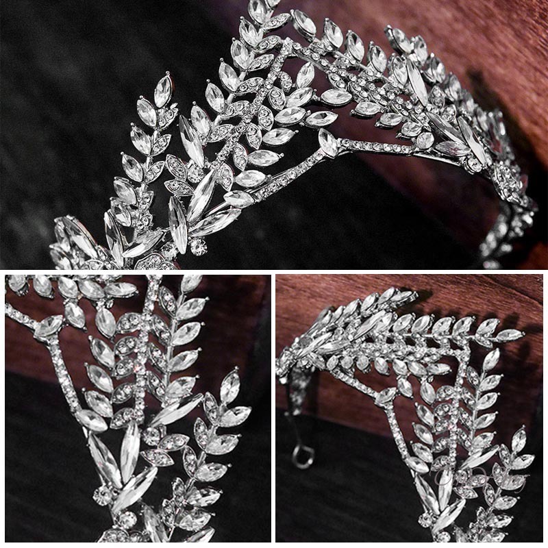 GETNOIVAS Vương Miện Hợp Kim Đính Đá Zircon Hình Lá Cao Cấp Sang Trọng Cho Cô Dâu