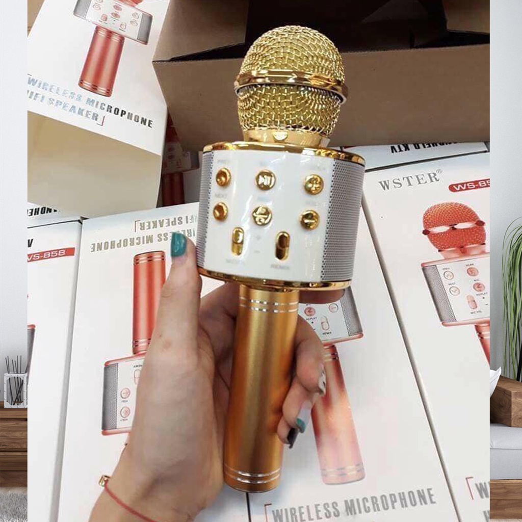 Mic Hát Karaoke 858 Đa Năng 6 In 1 - Mic Hát Bluetooth Không Dây Tiện Lợi