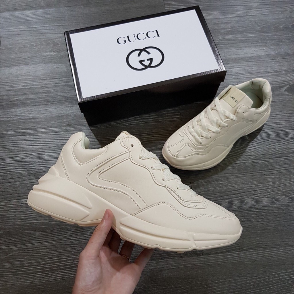 [Tặng Kèm Hộp] Giày Nam Đế Độn Gucci Đế Cao Kem Trơn