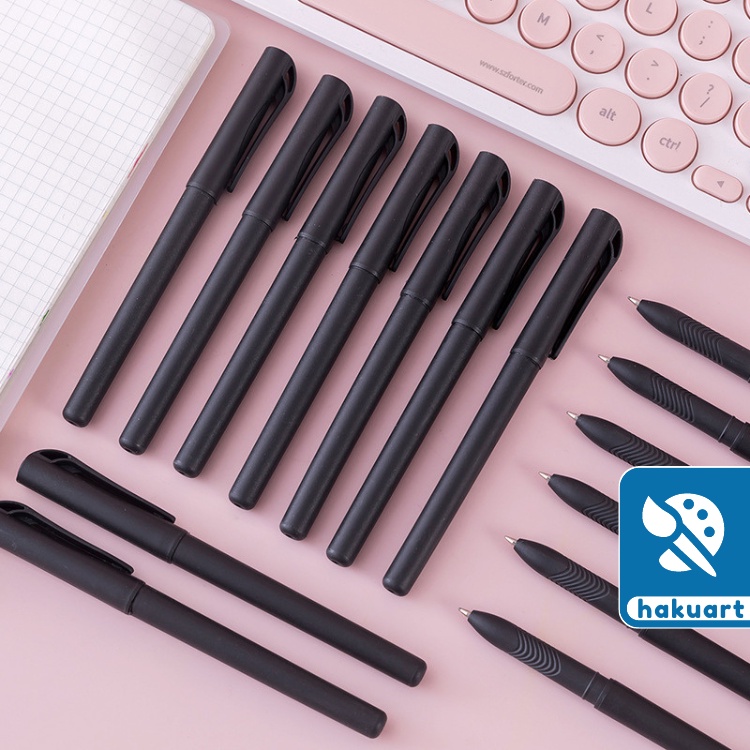 Bút Gel Nắp Đen Nhám Mực Đen 0.5mm - Văn Phòng Phẩm Haku
