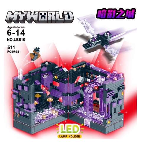 Xếp Hình Lego Minecraft LB610 - Thành Phố Bóng Tối Rồng Ender Có Đèn Led 511 Mảnh Ghép