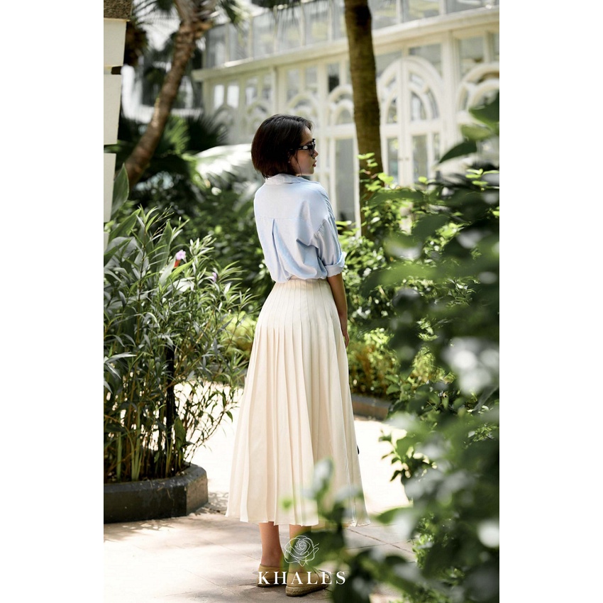 Chân váy xếp ly vừa dáng xòe cạp cao hàng thiết kế Fank Skirt by KHALES