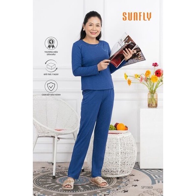 Bộ đồ mặc nhà nữ cotton SUNFLY áo dài quần dài SP1969