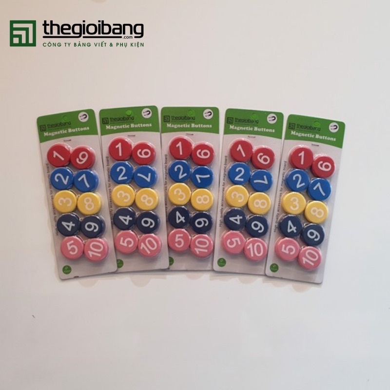 Vĩ 10 viên nam châm hít bảng từ hình mặt cười, chữ số đường kính 3cm.