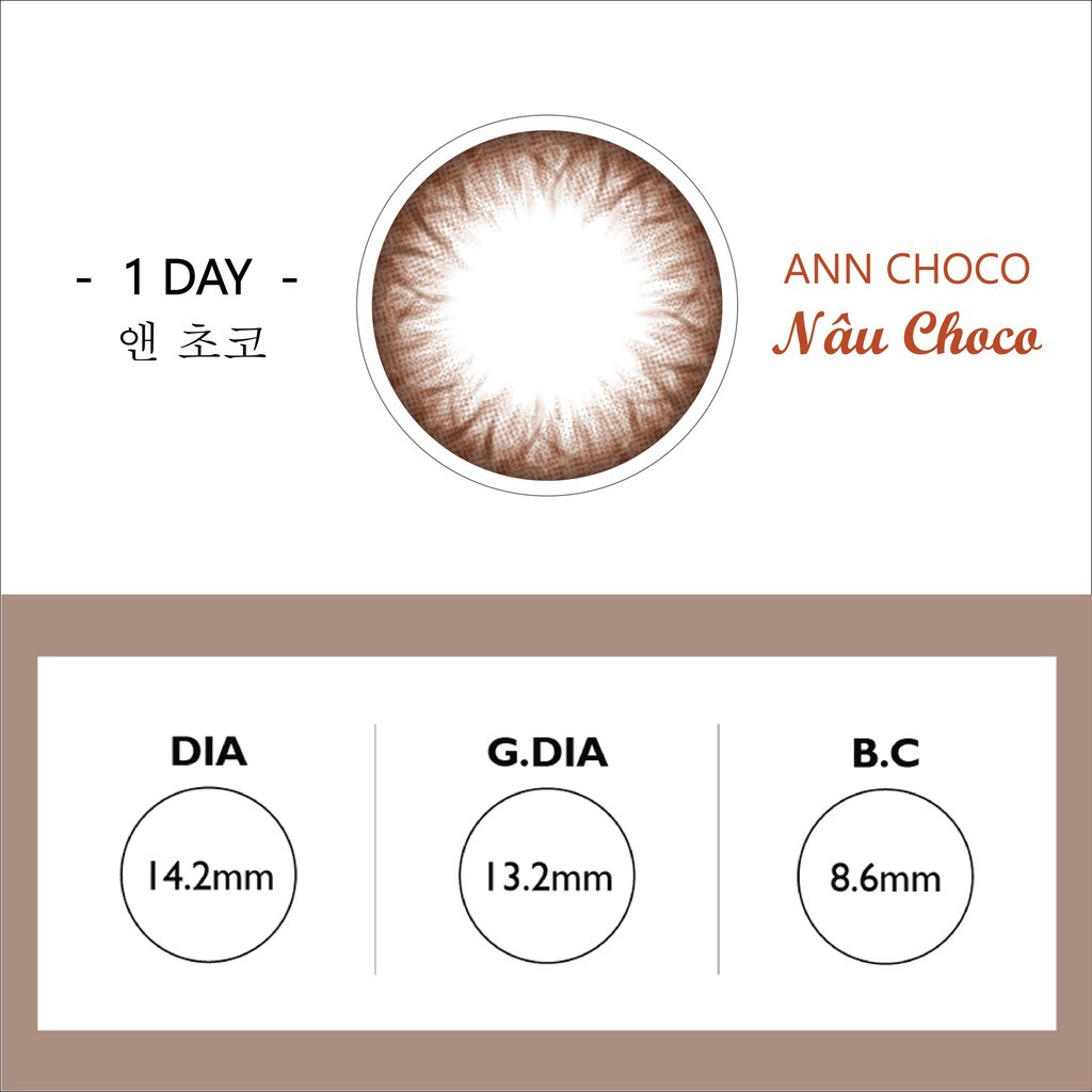 Lens 1 ngày màu nâu choco cho mắt khô yếu - Ann Choco (1 cặp) | Ann365 lens