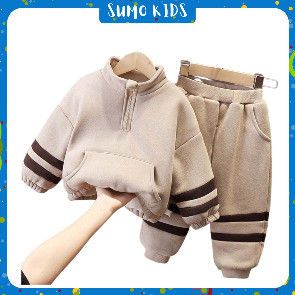 Bộ Nỉ Bông Cho Bé, Bộ Cổ Khóa Chất Nỉ Bông Cực Ấm Cho Bé - SUMO KIDS