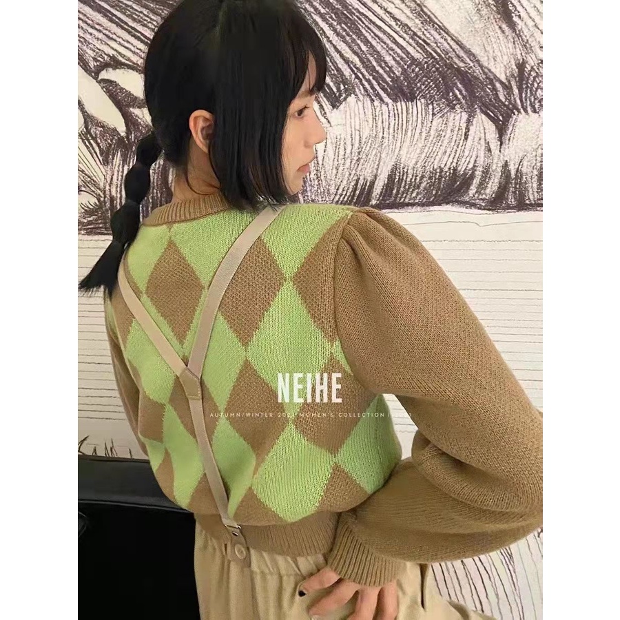 Áo sweater Pure Cube ngắn tay dài màu sắc retro thời trang cho nữ