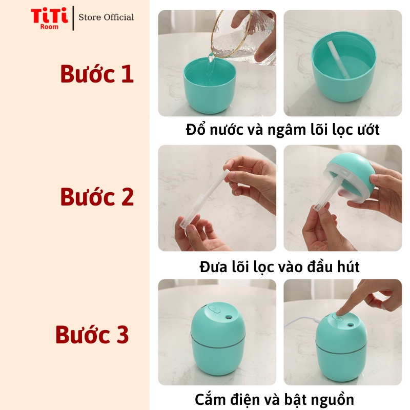 Máy phun sương tạo ẩm, Máy khuếch tán tinh dầu nano hình trụ tròn 220ml phong cách tối giản giá rẻ TiTi Room